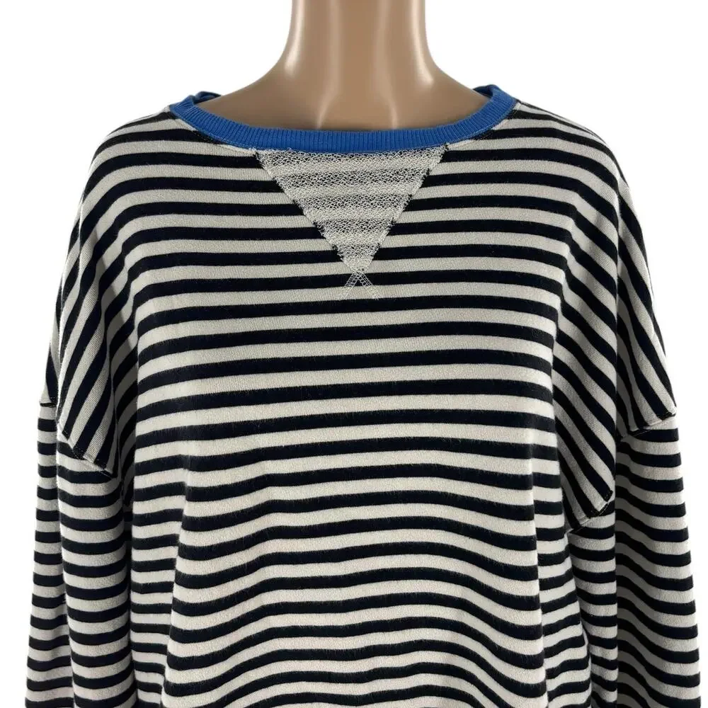Free People We The Free Black Classic Striped Contrast Crew Sweatshirt